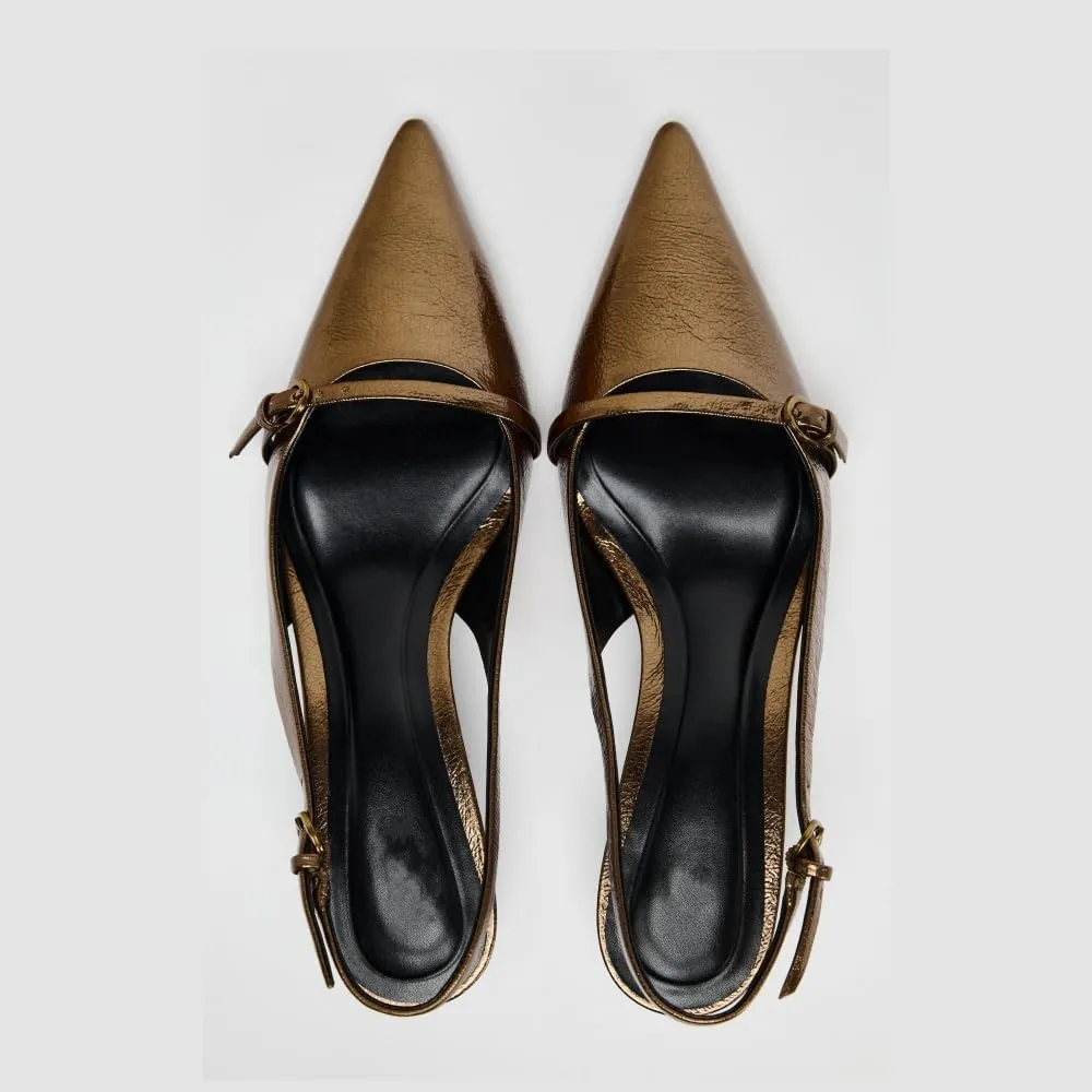 keleimusi Slingback Kitten Heels for Women Stiletto Heels Pointed Toe Slingback Pumps Backless Slip-on Buckle Strap Heeled Sandals Autumn Pumps Sexy Dress Shoes