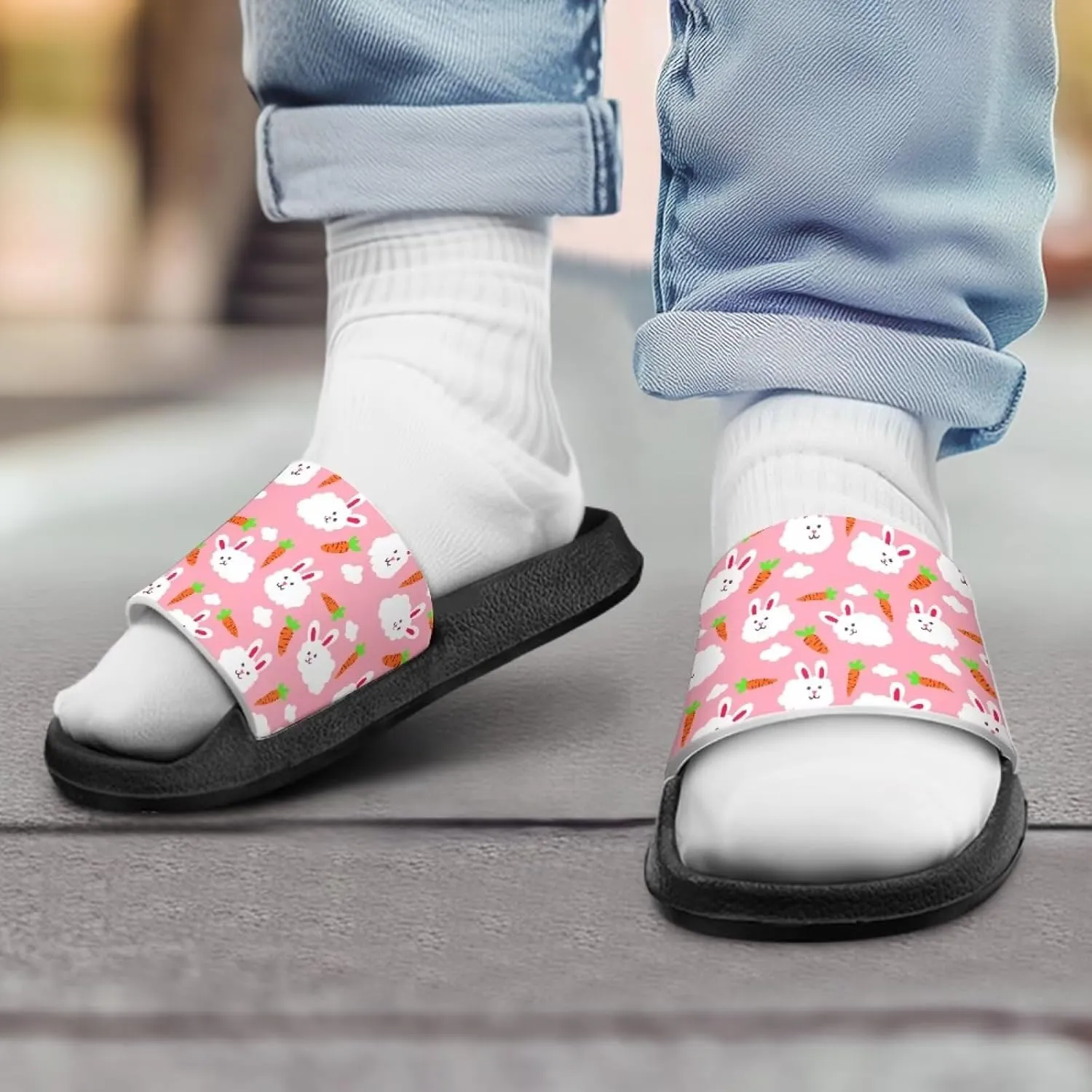 Kids Slides Girls Boys Toddlers Shower Slippers Cute Cartoon Open Toe Sandals Cushioned Thick Sole Beach Pool Shoes