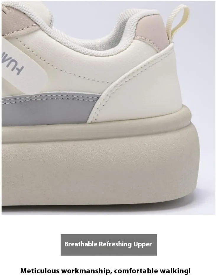 Korean Ins Trendy Hovercraft Kicks | Chunky White Sneakers with Cloud Comfort Thick Sole | Breathable Height-Boosting Shoes for Travel & Sport | OOTD for Girls & Women | Campus Student Outfit