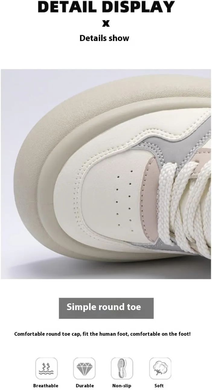 Korean Ins Trendy Hovercraft Kicks | Chunky White Sneakers with Cloud Comfort Thick Sole | Breathable Height-Boosting Shoes for Travel & Sport | OOTD for Girls & Women | Campus Student Outfit