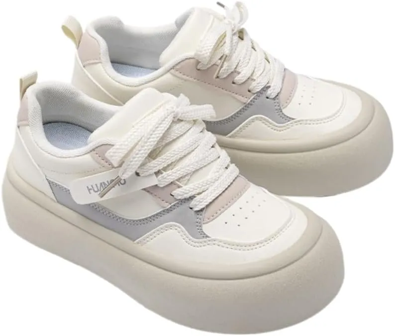 Korean Ins Trendy Hovercraft Kicks | Chunky White Sneakers with Cloud Comfort Thick Sole | Breathable Height-Boosting Shoes for Travel & Sport | OOTD for Girls & Women | Campus Student Outfit