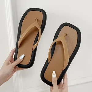 Ladies' anti-slip cushioned indoor and outdoor universal square flip-flops - lightweight and comfortable home swimming pool and beach shoes, summer fashionable sandals