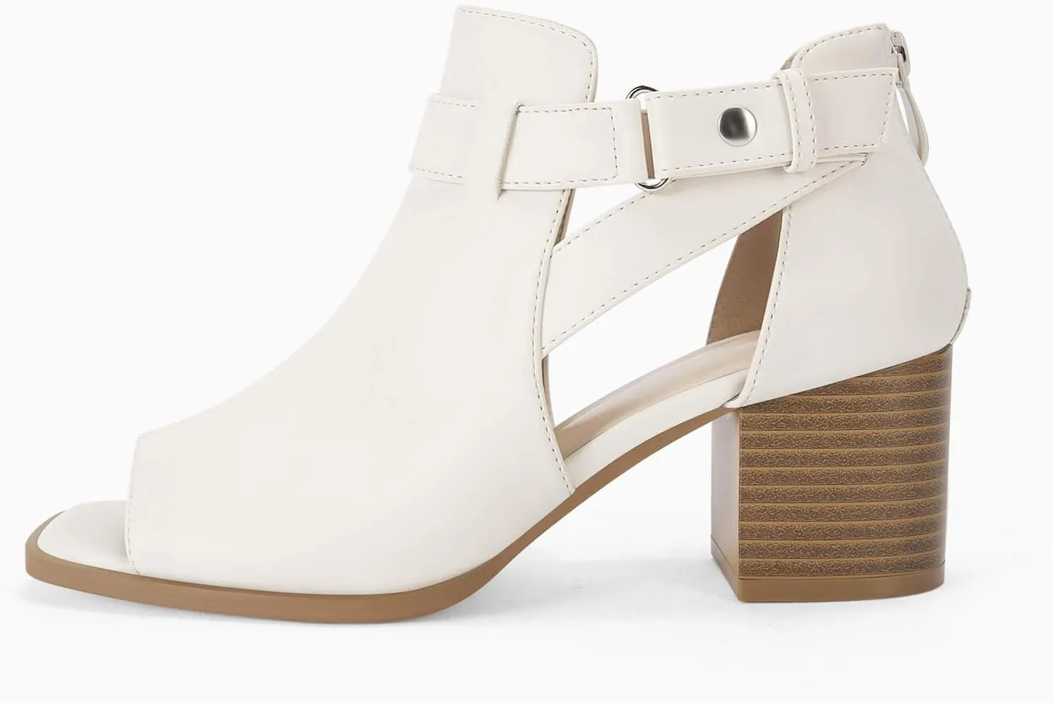 LAICIGO Womens Peep Toe Heels Chunky Heel Booties Open Toe Booty Cutout Dress Shoes with Back Zipper