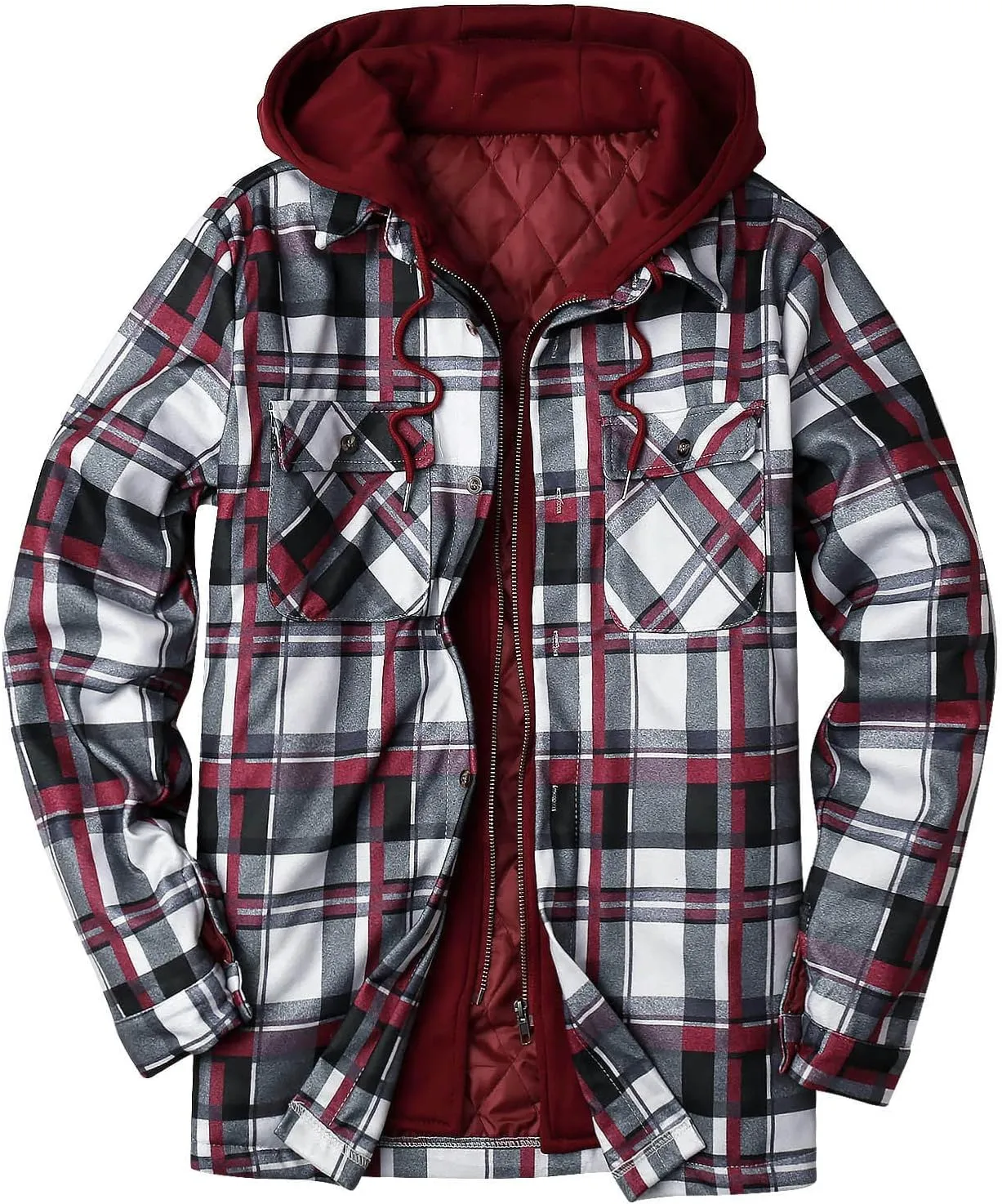 LCMTWX Men's Fleece Lined Flannel Shirt Jacket Winter Plaid Button Down Stand Collar Snow Coat Jacket Outwear with Casual