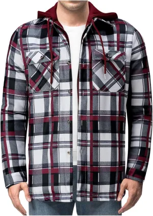 LCMTWX Men's Fleece Lined Flannel Shirt Jacket Winter Plaid Button Down Stand Collar Snow Coat Jacket Outwear with Casual