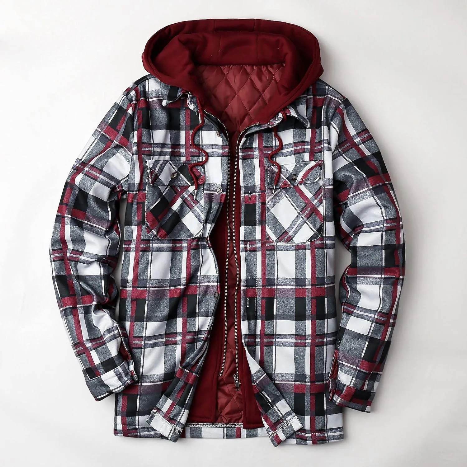 LCMTWX Men's Fleece Lined Flannel Shirt Jacket Winter Plaid Button Down Stand Collar Snow Coat Jacket Outwear with Casual