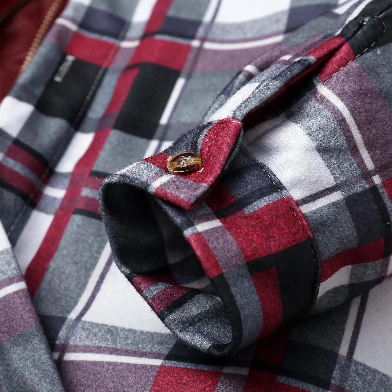 LCMTWX Men's Fleece Lined Flannel Shirt Jacket Winter Plaid Button Down Stand Collar Snow Coat Jacket Outwear with Casual