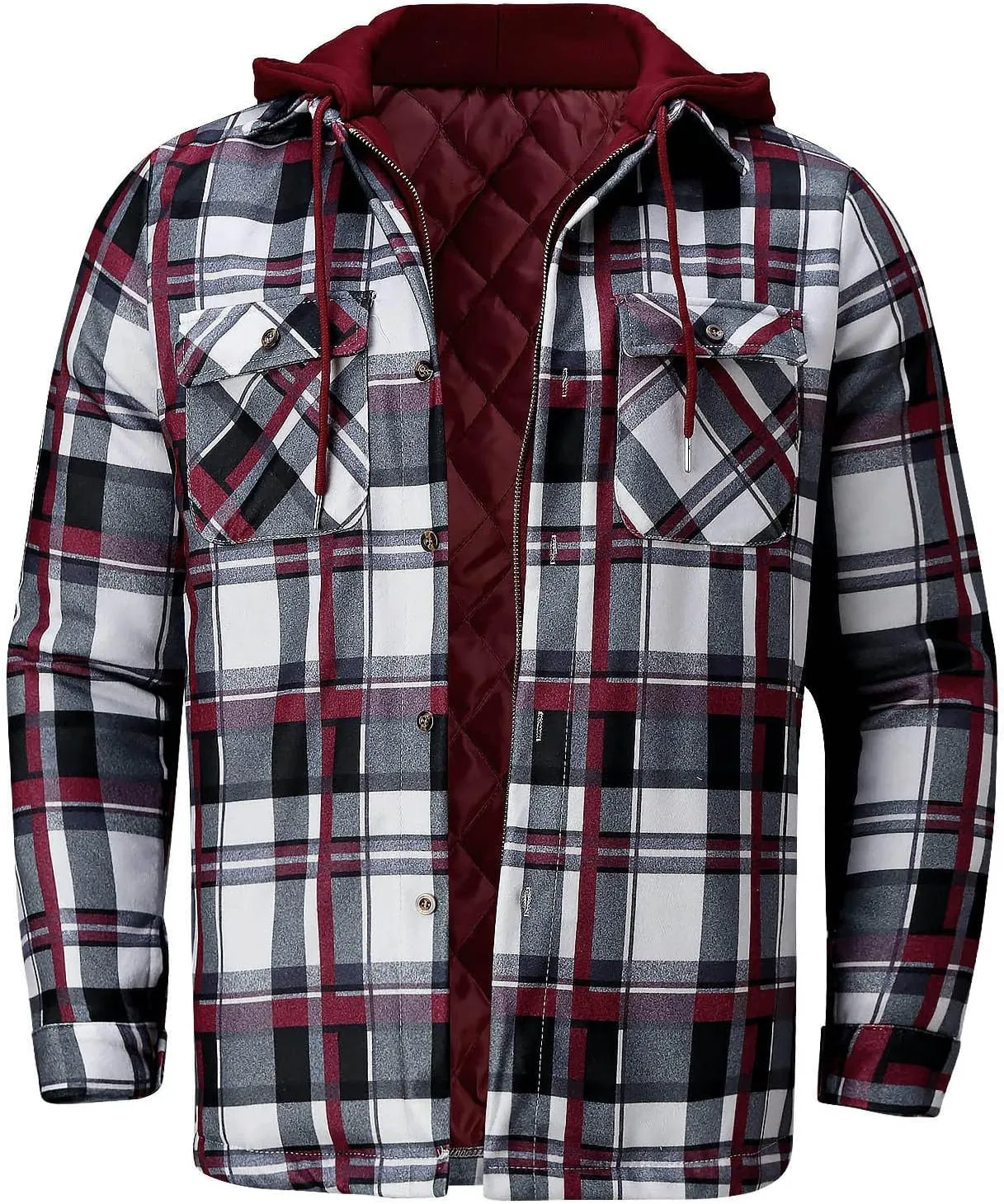 LCMTWX Men's Fleece Lined Flannel Shirt Jacket Winter Plaid Button Down Stand Collar Snow Coat Jacket Outwear with Casual