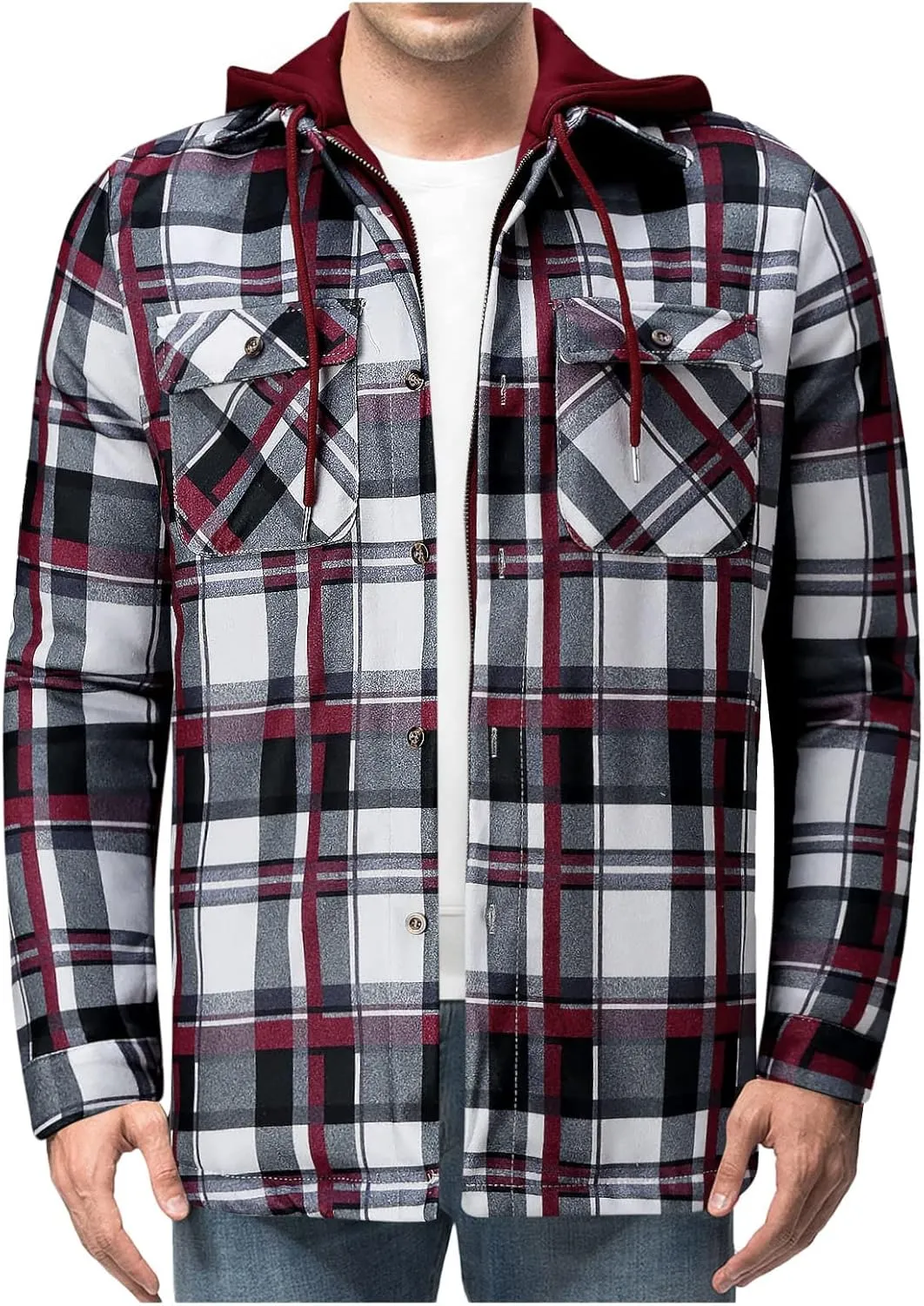 LCMTWX Men's Fleece Lined Flannel Shirt Jacket Winter Plaid Button Down Stand Collar Snow Coat Jacket Outwear with Casual