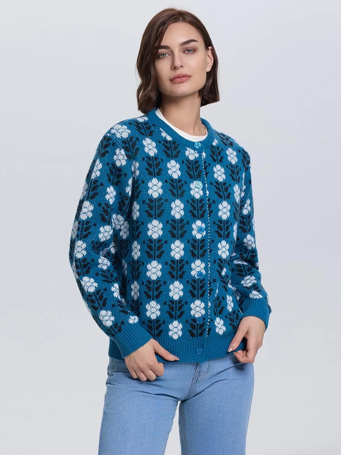 Les umes Womens Cardigan Long Sleeve Button Down Sweater Vintage Floral Knit Jackets Coats