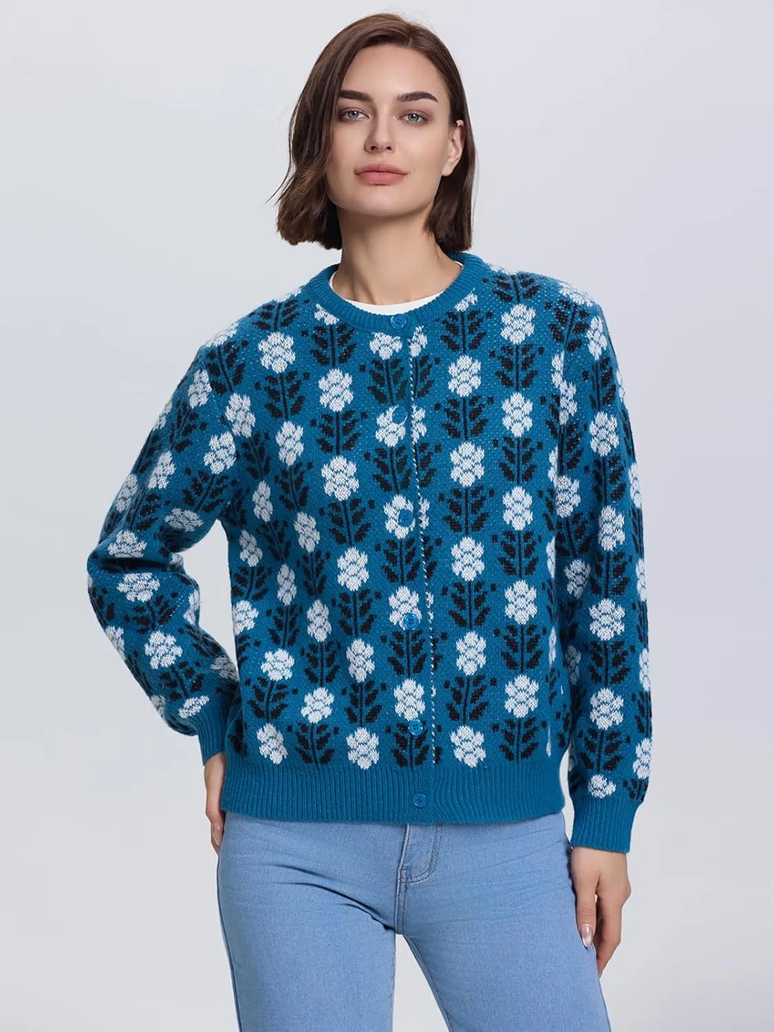 Les umes Womens Cardigan Long Sleeve Button Down Sweater Vintage Floral Knit Jackets Coats