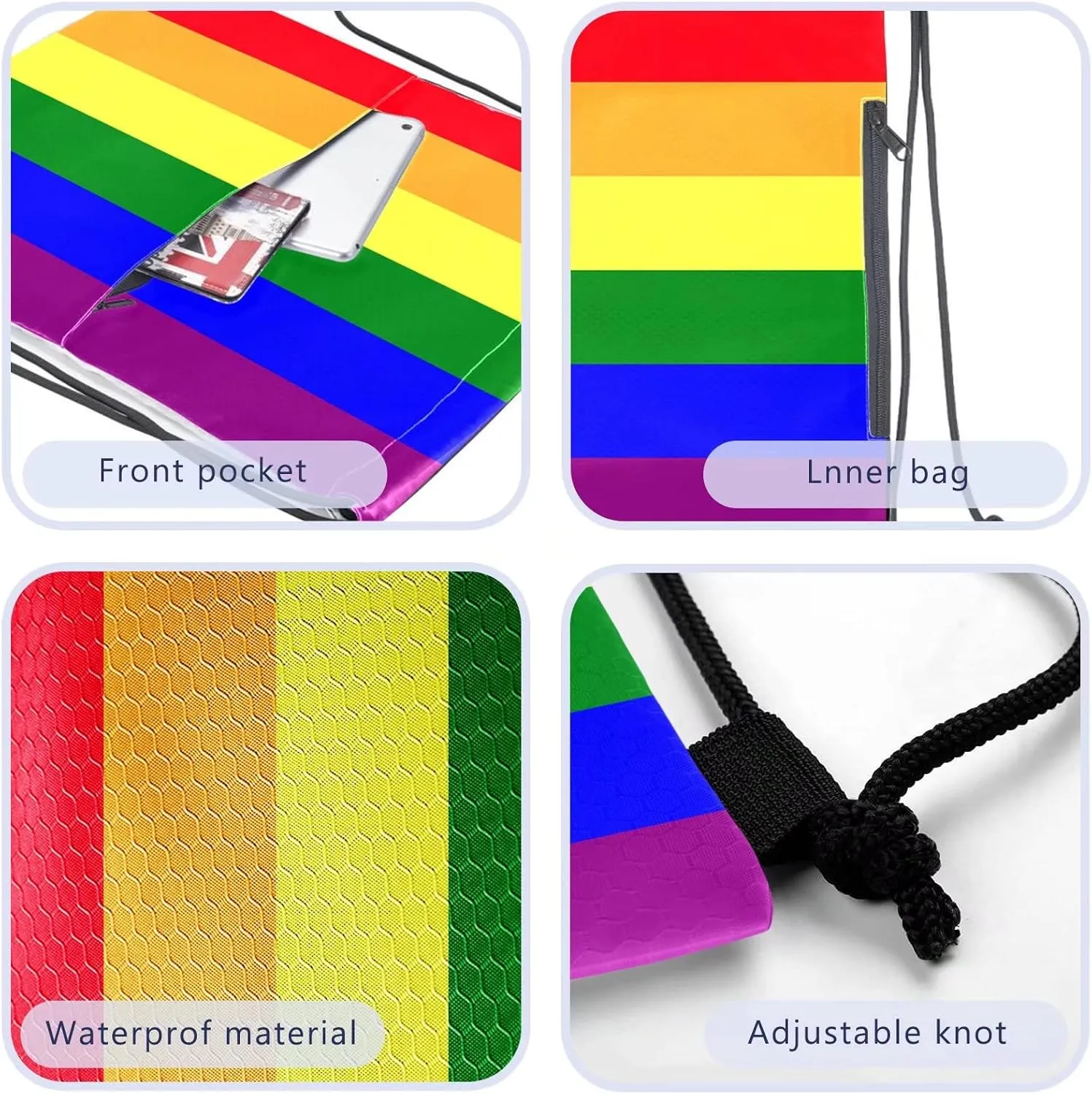 LGBT Gay Pride Drawstring Backpack Rainbow String Bag Gym Sackpack Waterproof Cinch Sports Sack for Men Women Beach Yoga Traveling School Gifts One Size