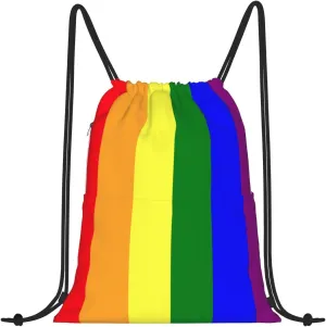 LGBT Gay Pride Drawstring Backpack Rainbow String Bag Gym Sackpack Waterproof Cinch Sports Sack for Men Women Beach Yoga Traveling School Gifts One Size