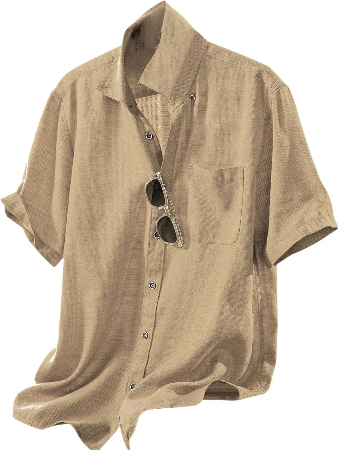 Linen Shirts for Men Trendy Button Down Short Sleeve Summer Beach Wedding Shirt Lightweight Quick Dry Chambray Blouses