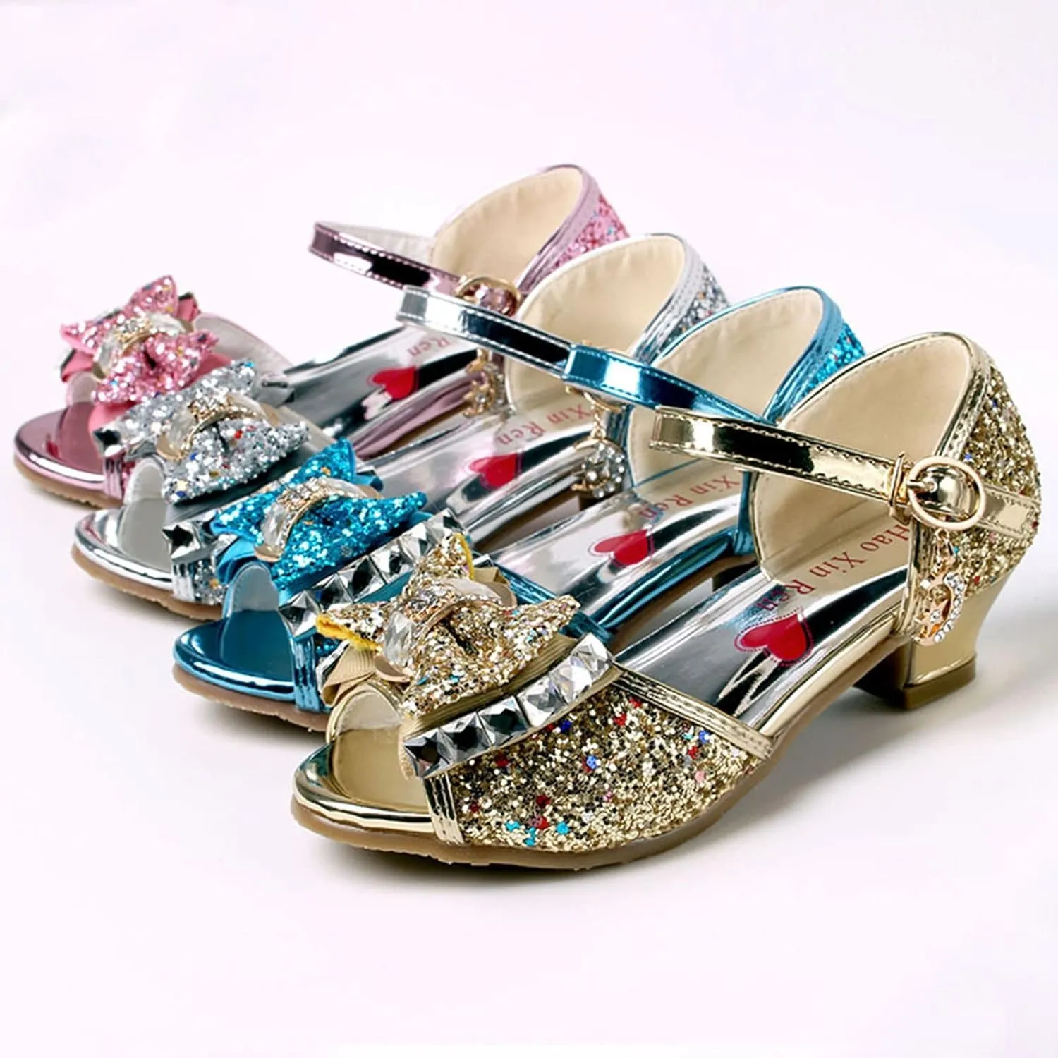 Little Girls Sandals Princess Diamond Decoration Shoes Fish Mouth Open Toe Flower Bow Low Heel Hollow Shoes