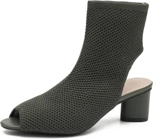 LIURUIJIA Women's Knit Slingback Chunky Heel Ankle Boots Open Toe Booties Hollow Heeled Sandals Summer Casual Slip On Dress Sock Booties For Women