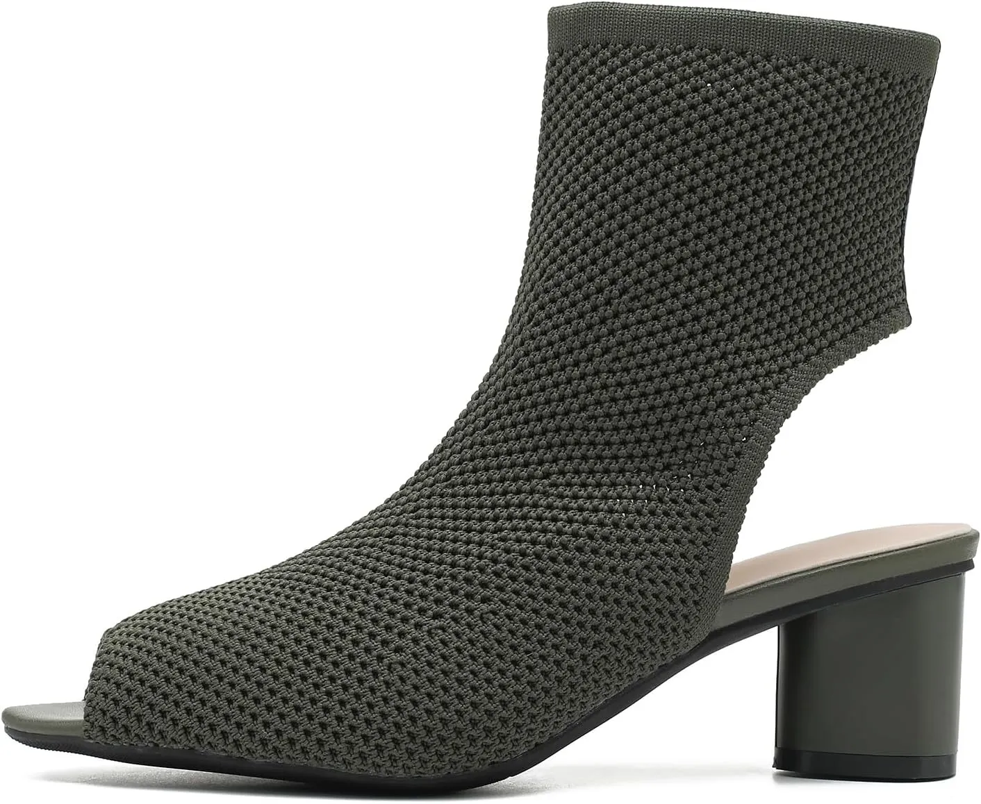 LIURUIJIA Women's Knit Slingback Chunky Heel Ankle Boots Open Toe Booties Hollow Heeled Sandals Summer Casual Slip On Dress Sock Booties For Women