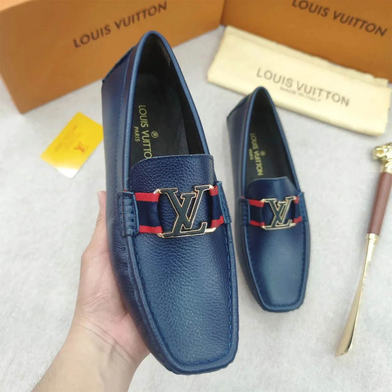 LOUIS VUITTON || Monte Carlo Mocassin LV Monochrome Leather Blue Loafers