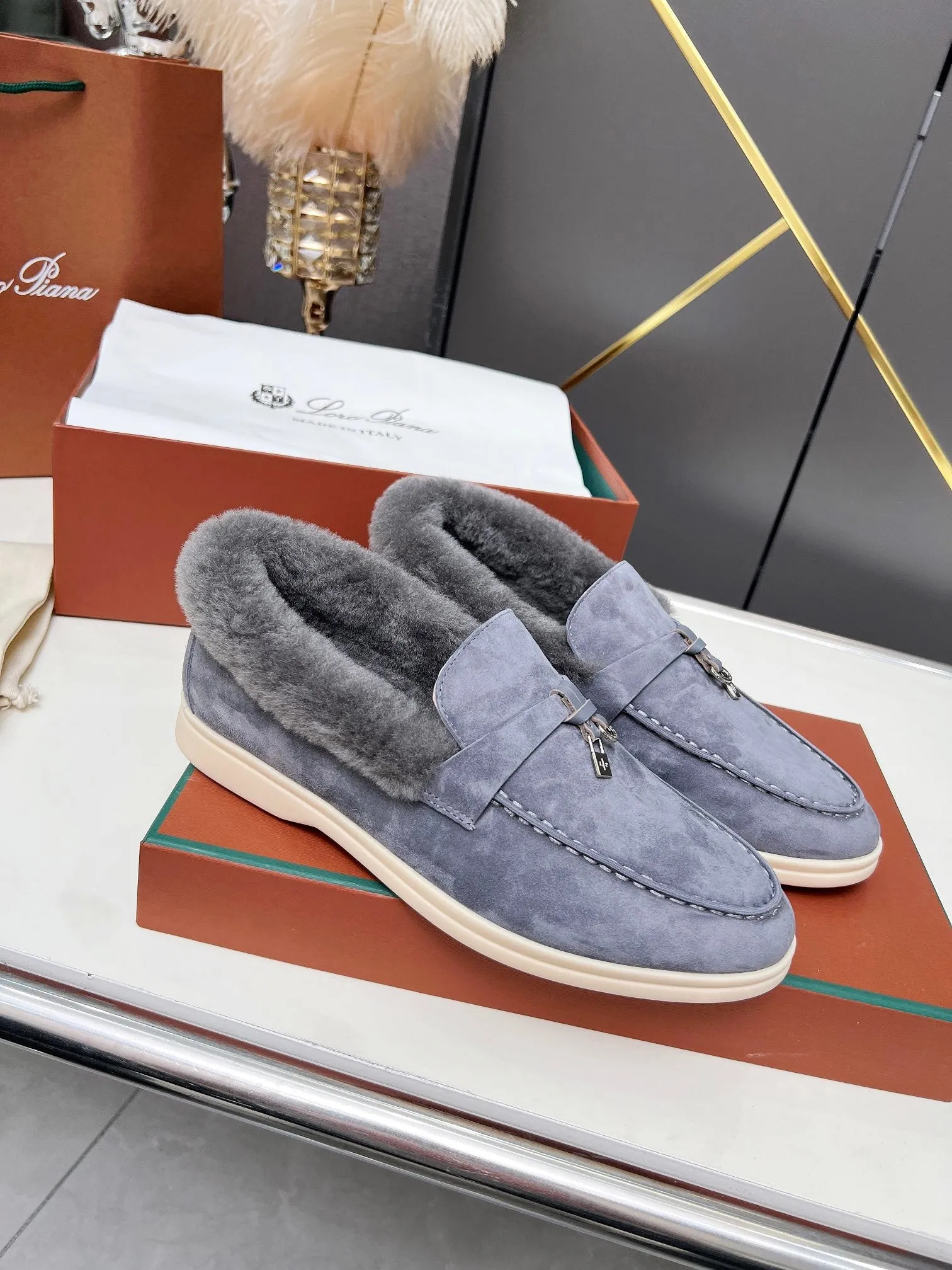 LP Summer Charm Walk Loafer Violet Blue Suede Lamb Fur