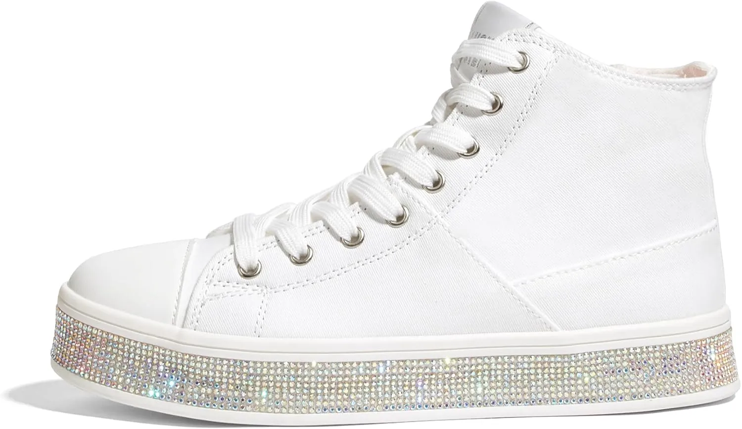 LUCKY STEP Women's High Top Canvas Sneakers Rhinestone Side Zipper Shoes Fashion Sneaker Casual Platform Ankle Boots Walking Canvas Shoes