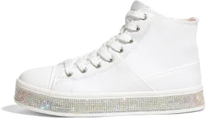 LUCKY STEP Women's High Top Canvas Sneakers Rhinestone Side Zipper Shoes Fashion Sneaker Casual Platform Ankle Boots Walking Canvas Shoes