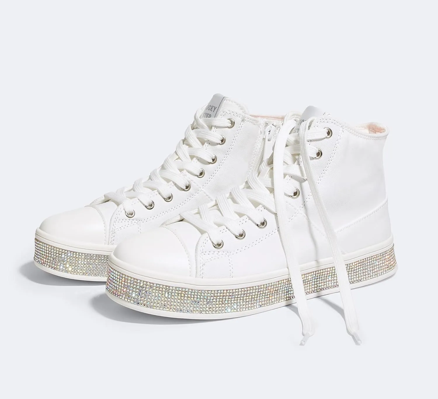 LUCKY STEP Women's High Top Canvas Sneakers Rhinestone Side Zipper Shoes Fashion Sneaker Casual Platform Ankle Boots Walking Canvas Shoes