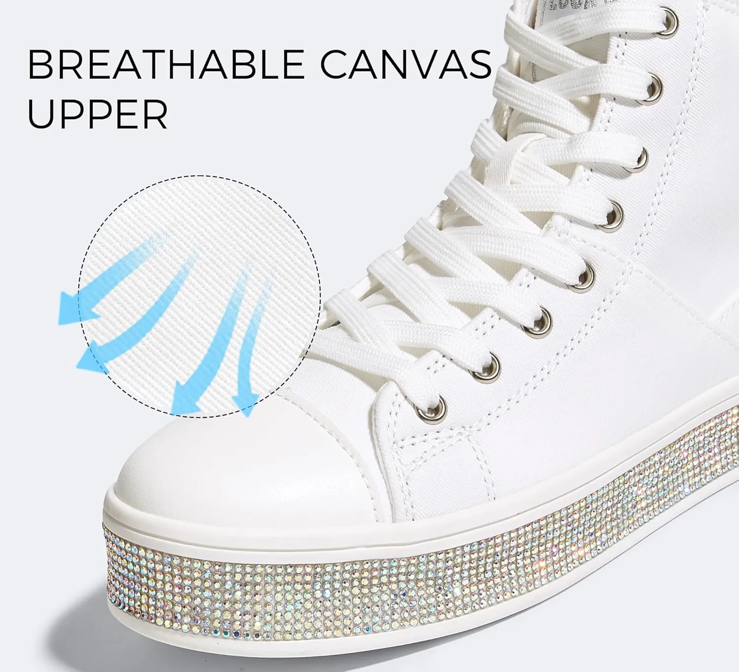 LUCKY STEP Women's High Top Canvas Sneakers Rhinestone Side Zipper Shoes Fashion Sneaker Casual Platform Ankle Boots Walking Canvas Shoes