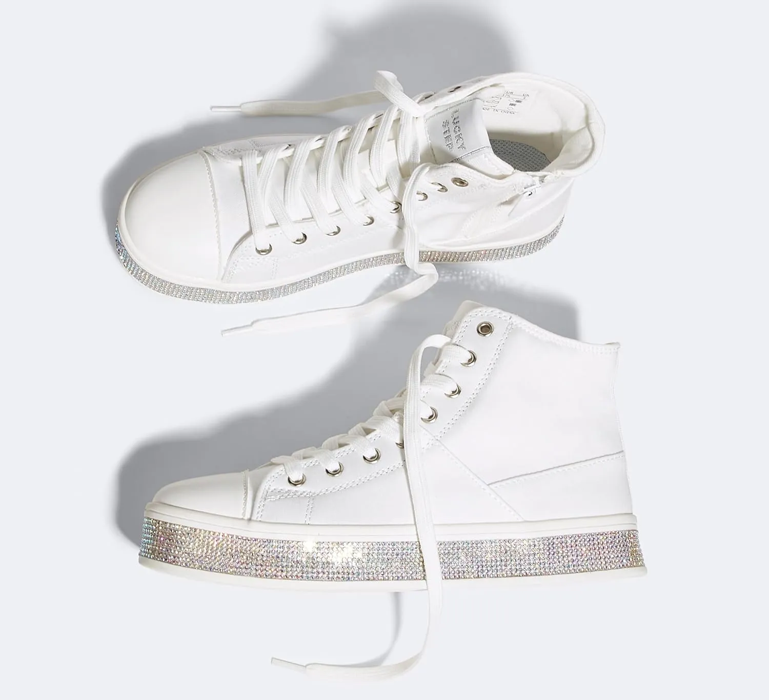LUCKY STEP Women's High Top Canvas Sneakers Rhinestone Side Zipper Shoes Fashion Sneaker Casual Platform Ankle Boots Walking Canvas Shoes