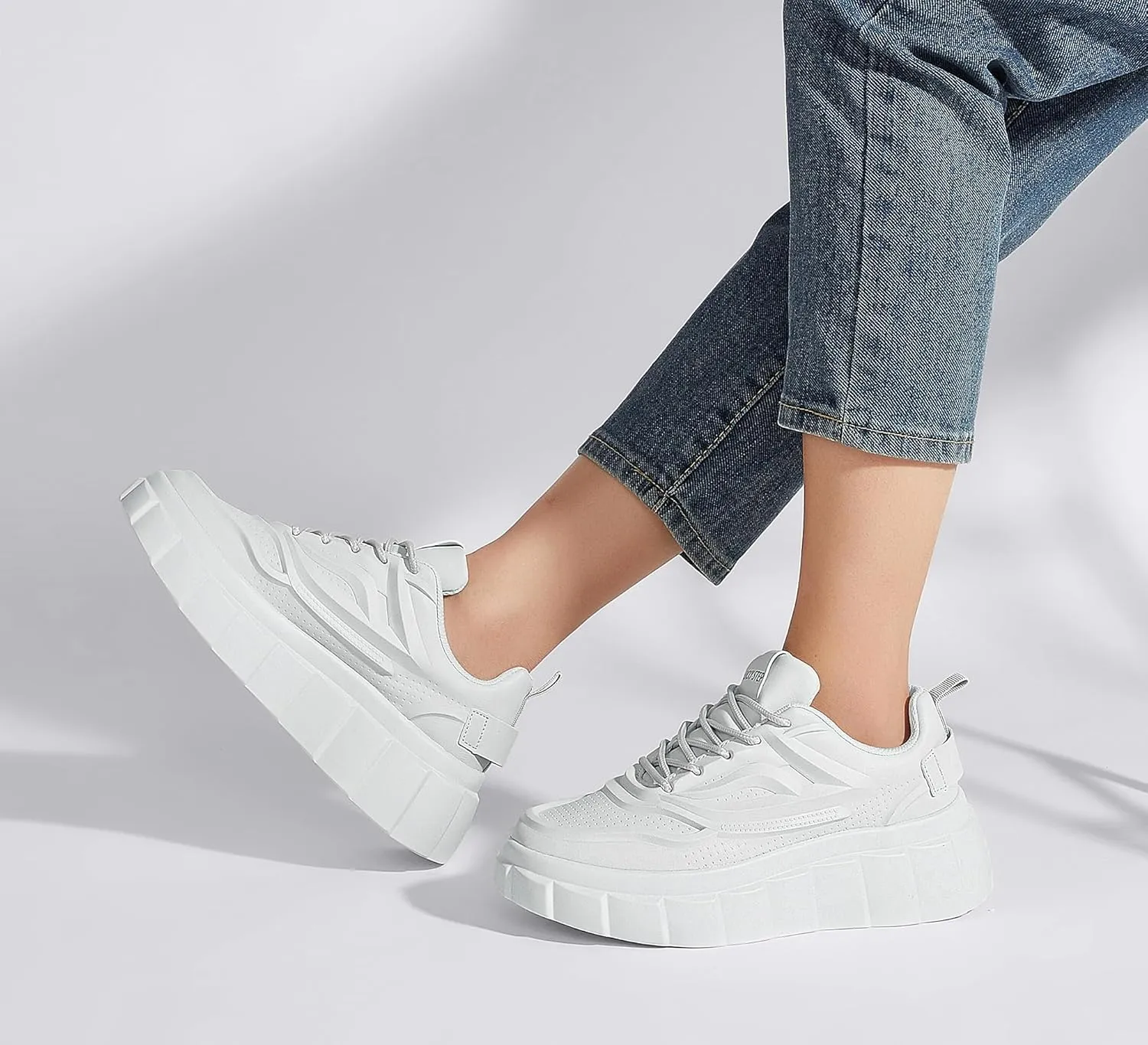 LUCKY STEP Women's Platform Fashion Sneakers Classic Tennis Faux Leather Low Top Casual Walking Shoes