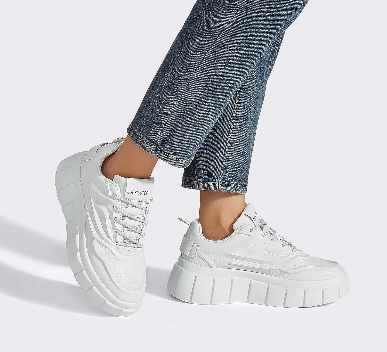 LUCKY STEP Women's Platform Fashion Sneakers Classic Tennis Faux Leather Low Top Casual Walking Shoes