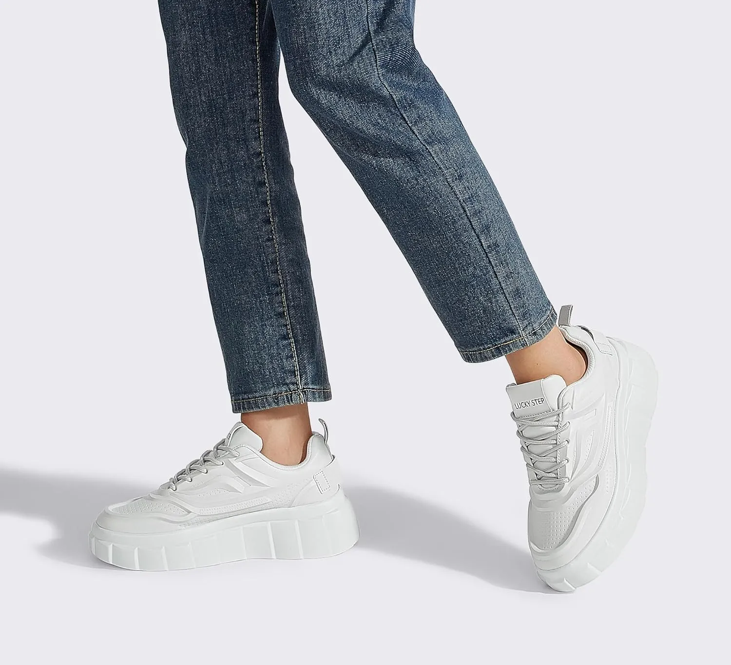 LUCKY STEP Women's Platform Fashion Sneakers Classic Tennis Faux Leather Low Top Casual Walking Shoes