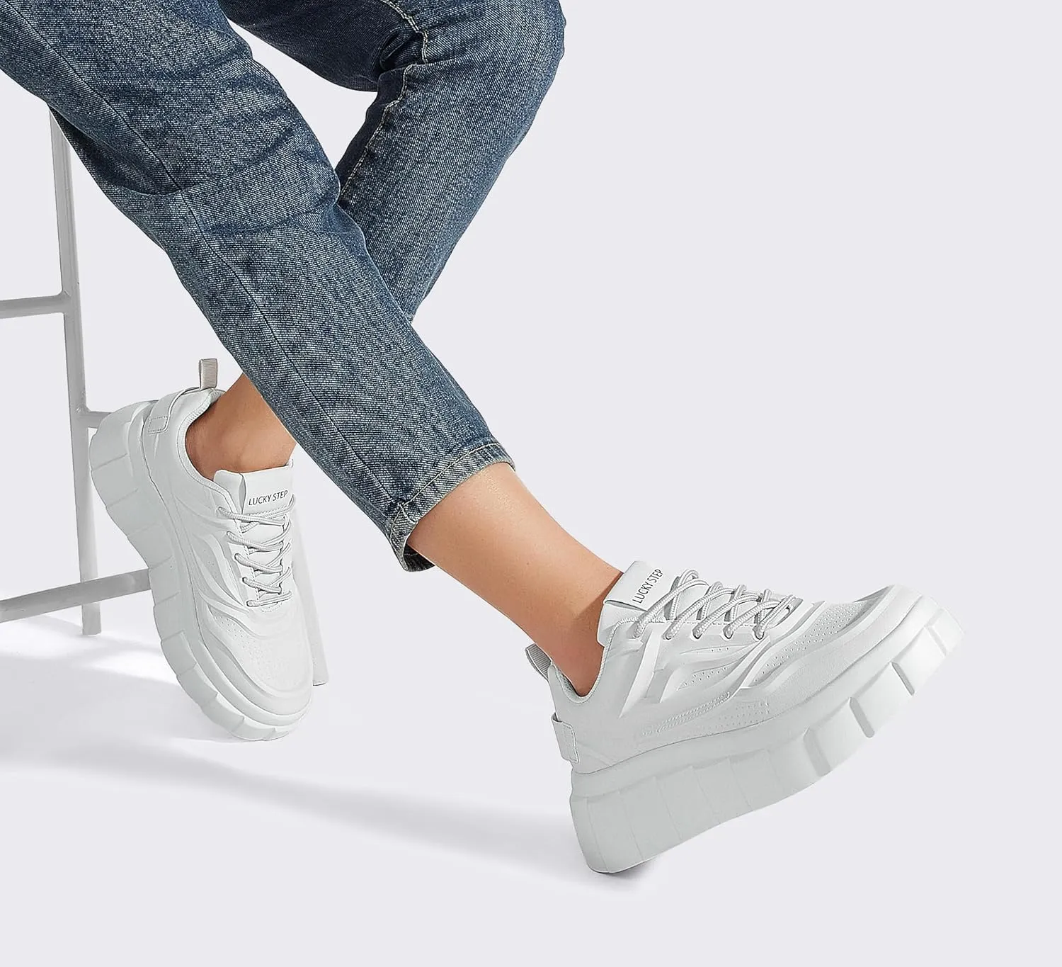 LUCKY STEP Women's Platform Fashion Sneakers Classic Tennis Faux Leather Low Top Casual Walking Shoes