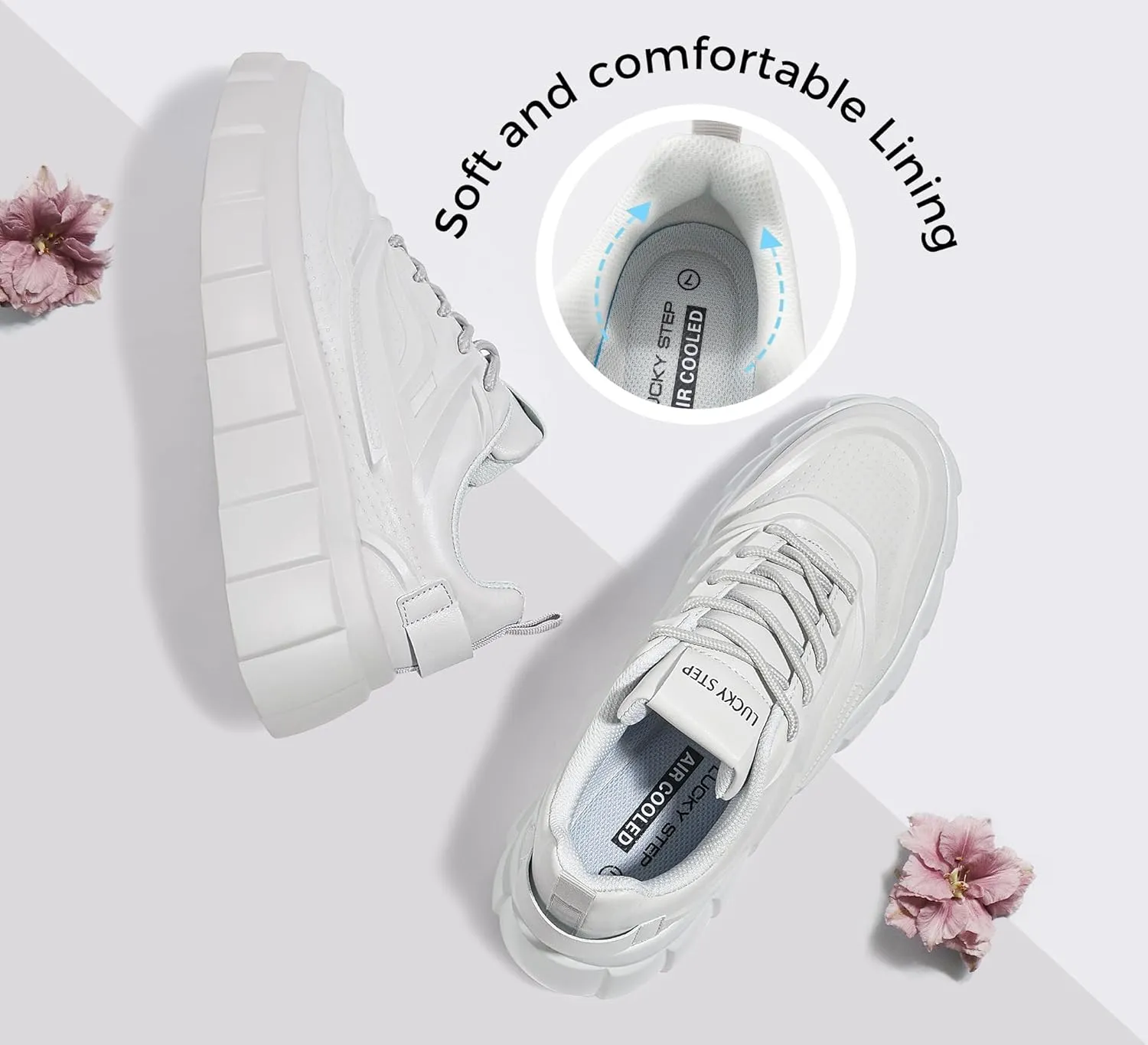 LUCKY STEP Women's Platform Fashion Sneakers Classic Tennis Faux Leather Low Top Casual Walking Shoes