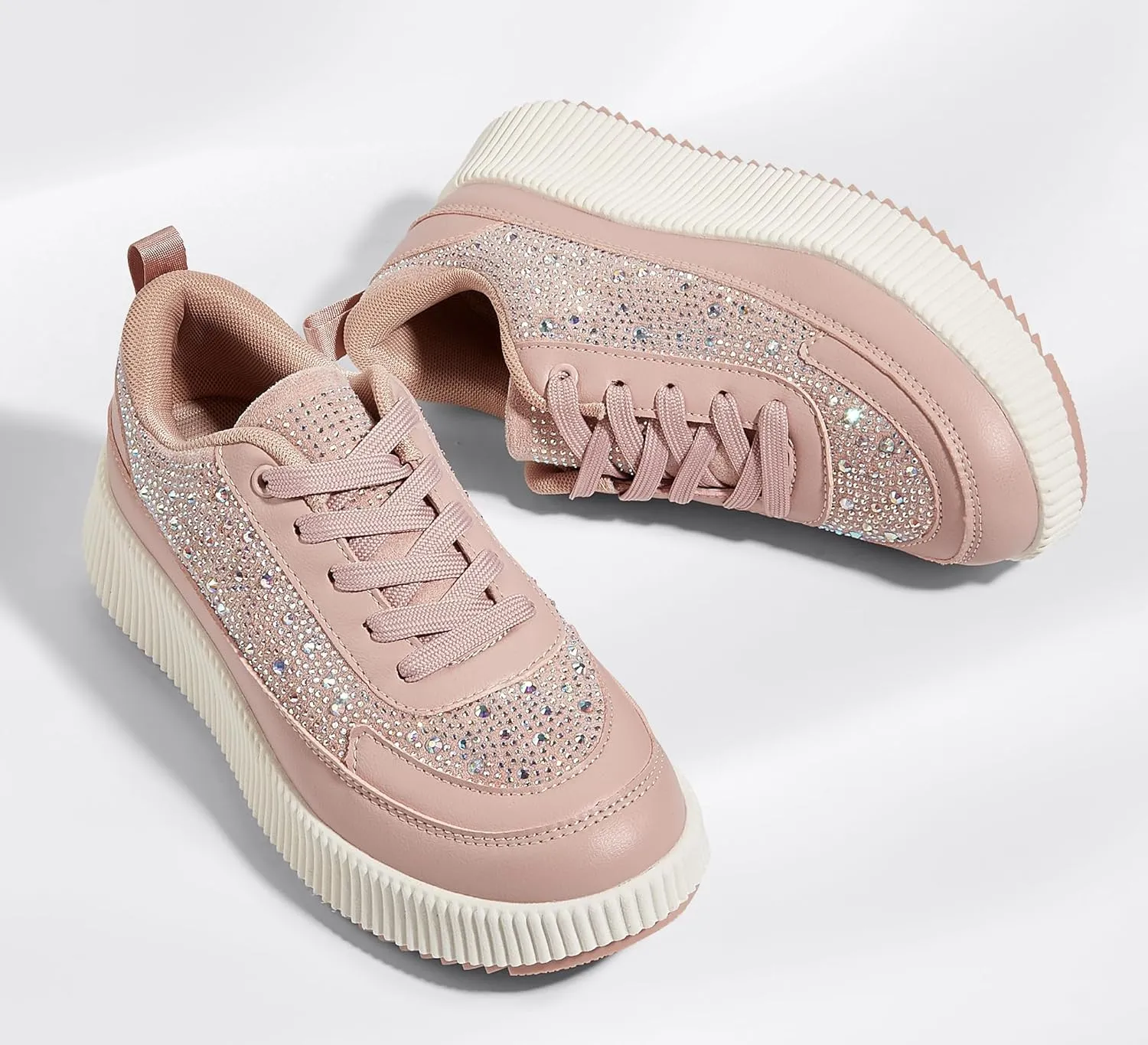 LUCKY STEP Women's Platform Sneakers Rhinestone Fashion Chunky Casual Sparkly Retro Braided Walking Shoes