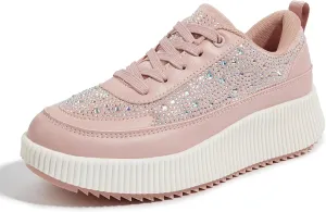 LUCKY STEP Women's Platform Sneakers Rhinestone Fashion Chunky Casual Sparkly Retro Braided Walking Shoes