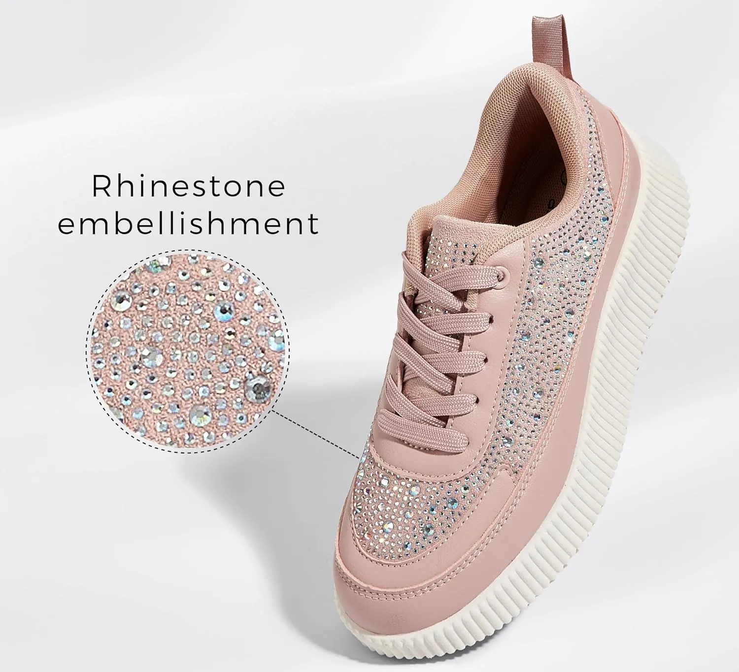 LUCKY STEP Women's Platform Sneakers Rhinestone Fashion Chunky Casual Sparkly Retro Braided Walking Shoes