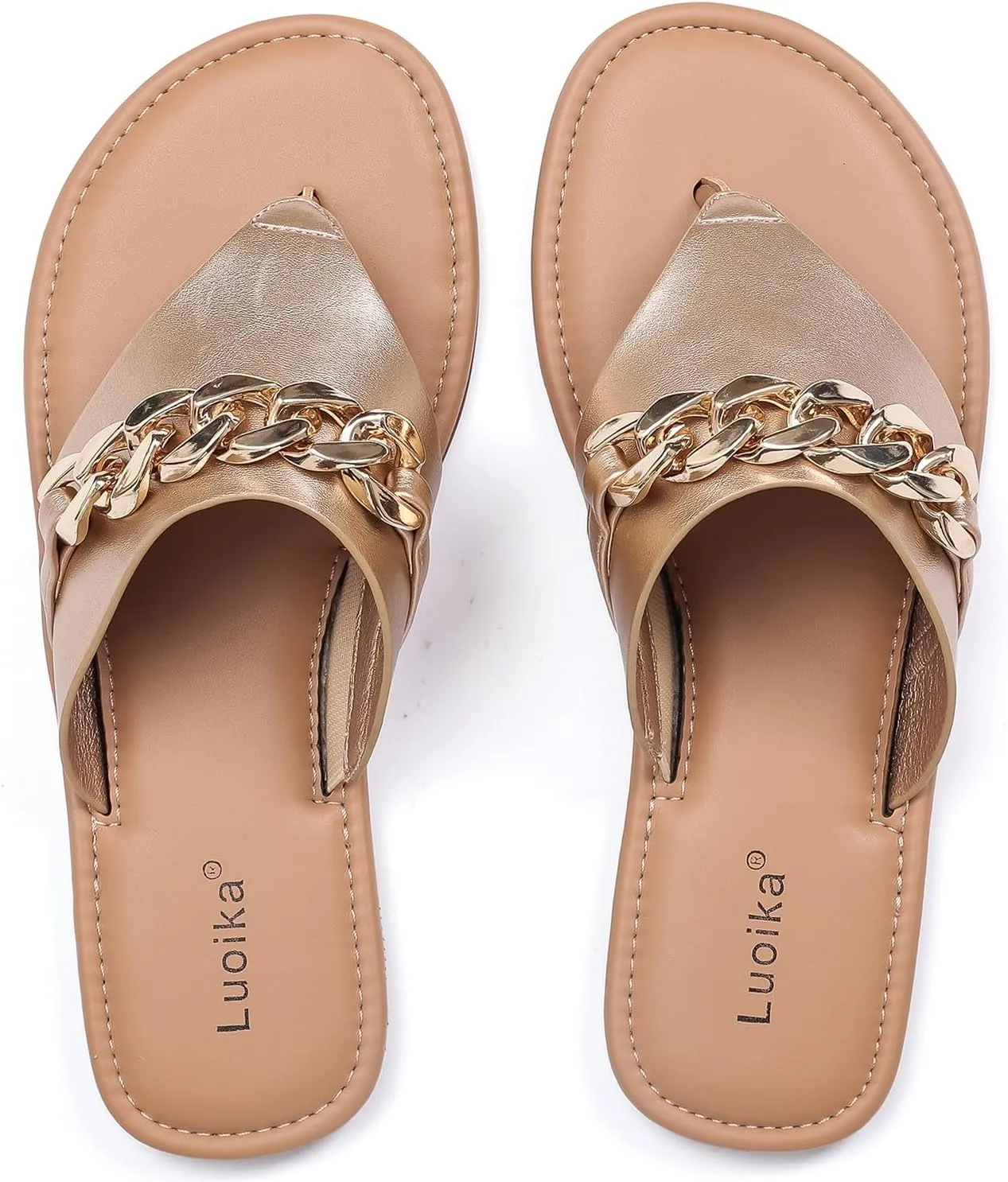 Luoika Women's Wide Width Flat Slides Sandals, Flip Flop Strappy Rhinestone Thong Sandals Comfortable Summer Beach Shoes for Women.