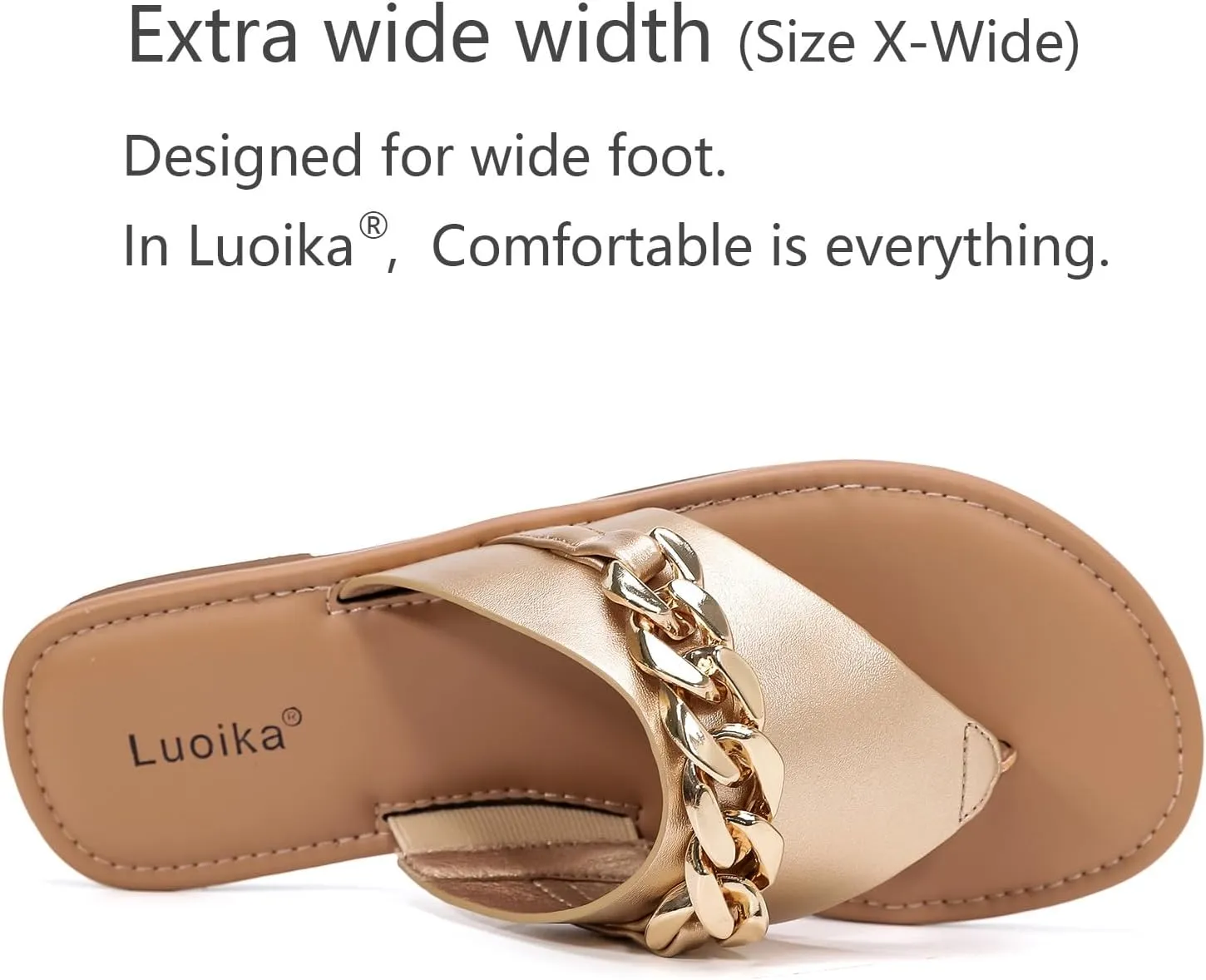 Luoika Women's Wide Width Flat Slides Sandals, Flip Flop Strappy Rhinestone Thong Sandals Comfortable Summer Beach Shoes for Women.
