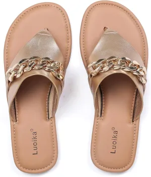 Luoika Women's Wide Width Flat Slides Sandals, Flip Flop Strappy Rhinestone Thong Sandals Comfortable Summer Beach Shoes for Women.