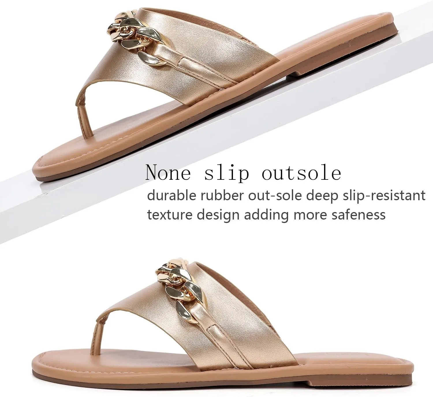 Luoika Women's Wide Width Flat Slides Sandals, Flip Flop Strappy Rhinestone Thong Sandals Comfortable Summer Beach Shoes for Women.