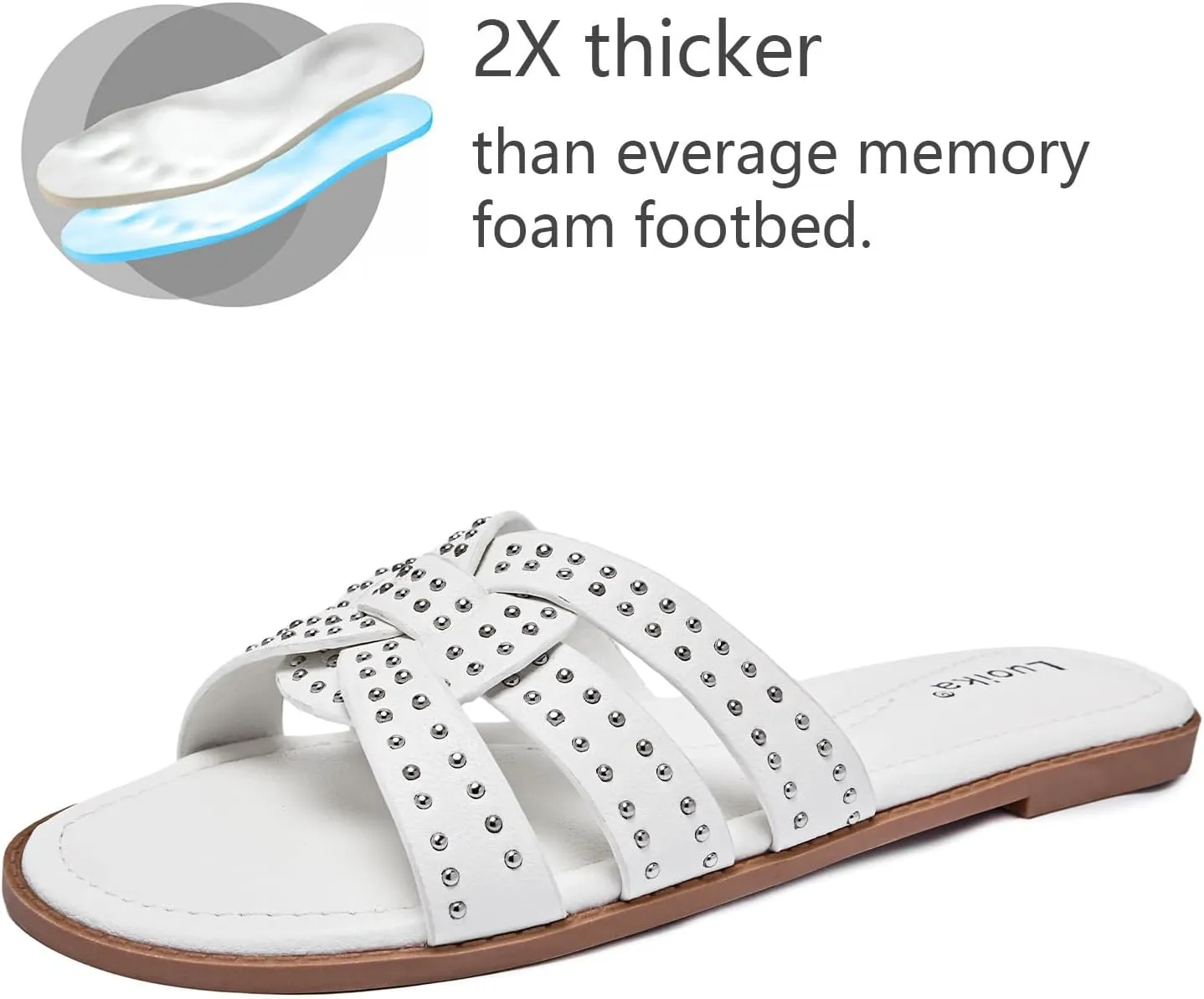 Luoika Women's Wide Width Flat Slides Sandals, Strapy Slide Sandal Slip on Dressy Summer Shoes for Women.