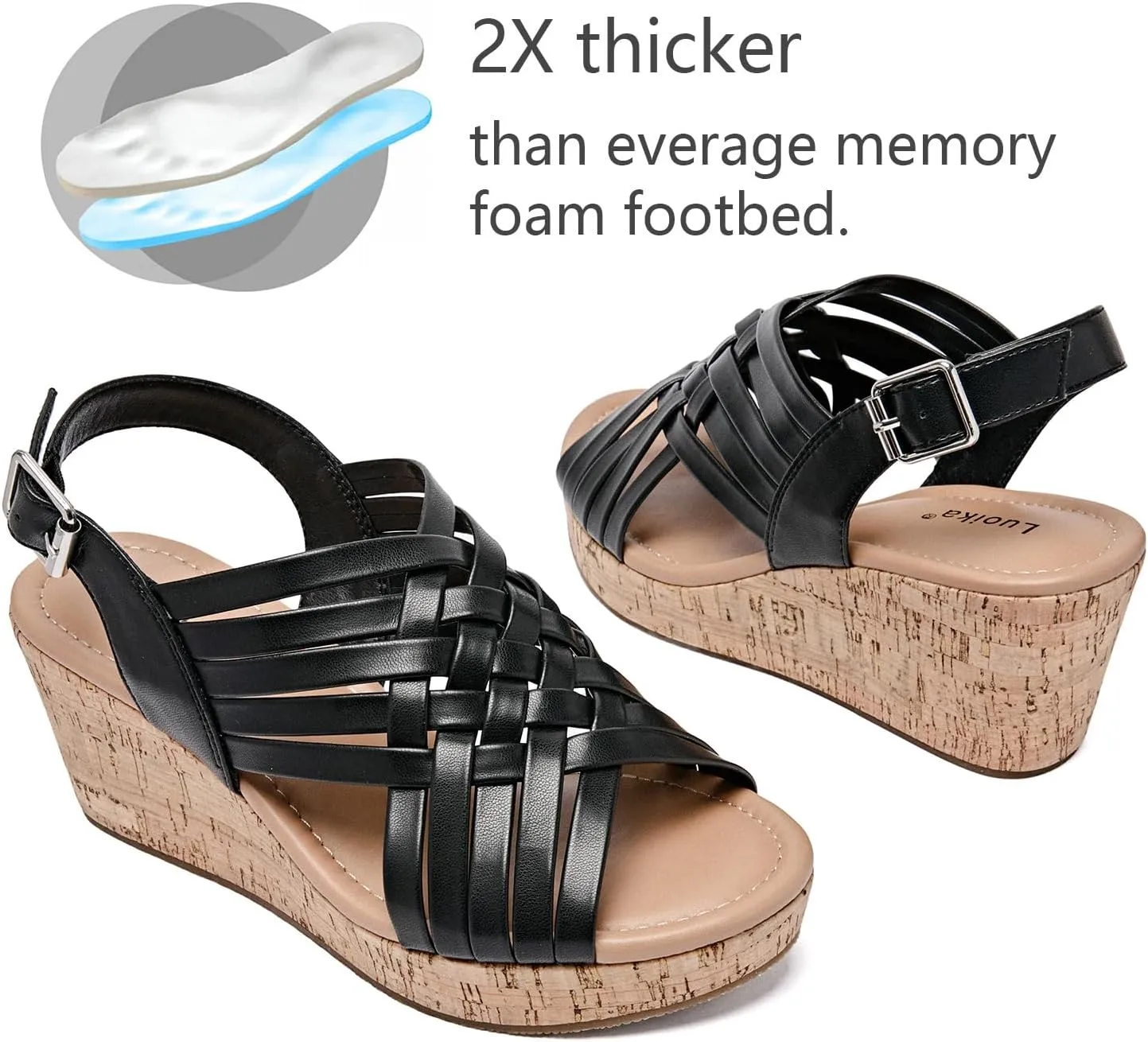 Luoika Women's Wide Width Wedge Sandals, Platform Wedge Pump Heel Ankle Strap Open Toe Women's Sandals Concise Casual Summer Shoes.