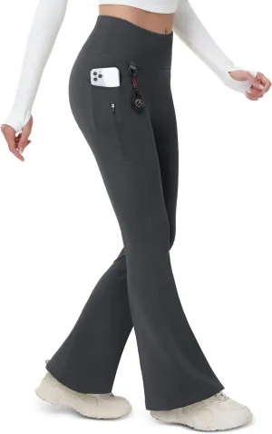 MAGCOMSEN Women's Fleece Lined Flare Pants Waterproof Insulated Winter Pants High Waisted Bootcut Hiking Yoga Leggings