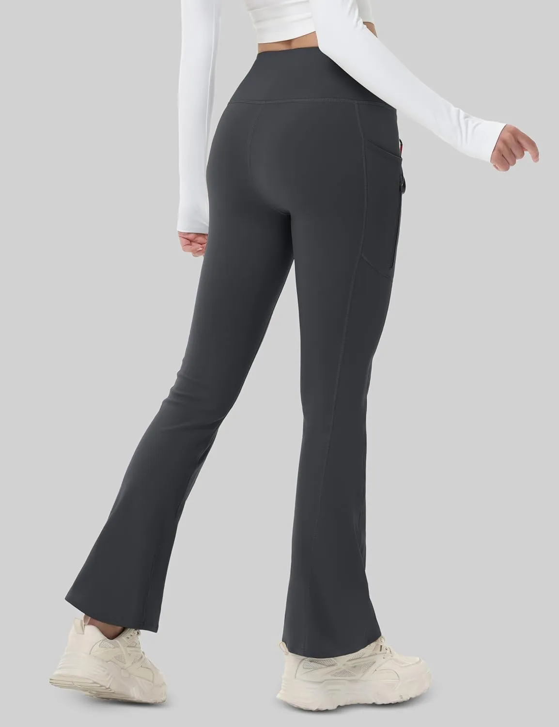 MAGCOMSEN Women's Fleece Lined Flare Pants Waterproof Insulated Winter Pants High Waisted Bootcut Hiking Yoga Leggings