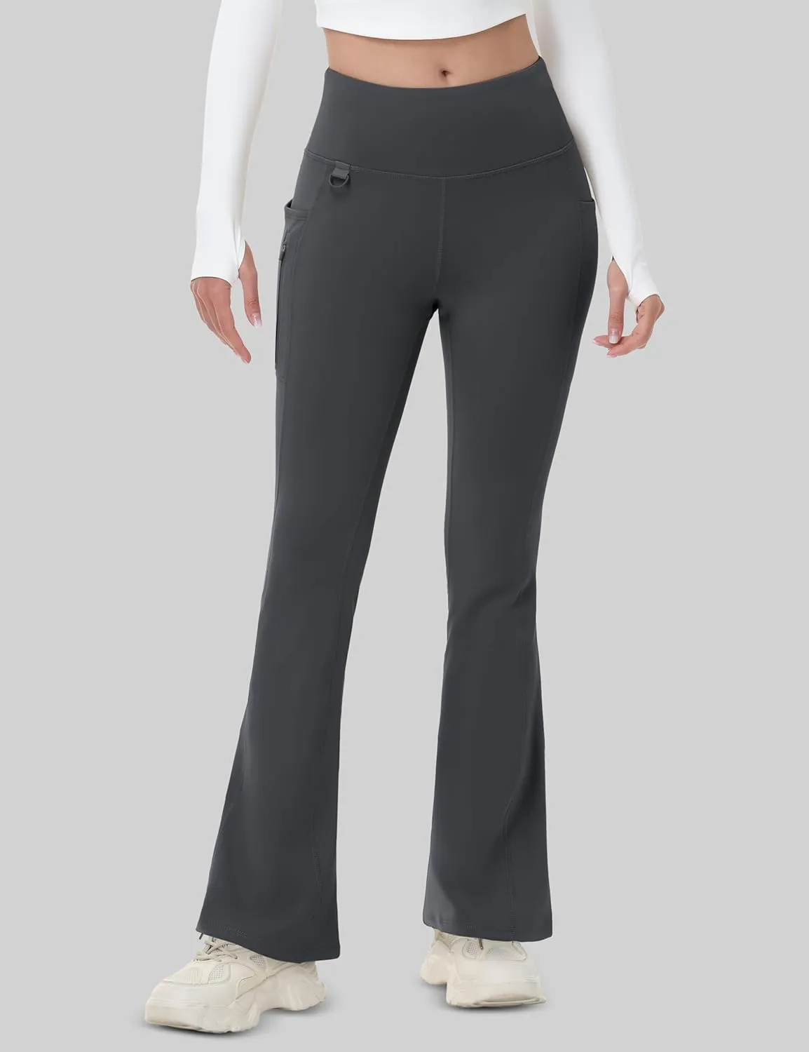 MAGCOMSEN Women's Fleece Lined Flare Pants Waterproof Insulated Winter Pants High Waisted Bootcut Hiking Yoga Leggings