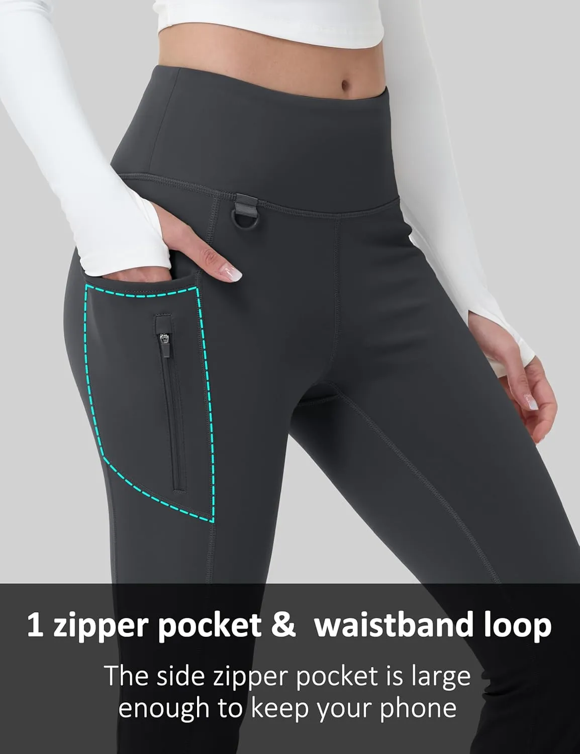 MAGCOMSEN Women's Fleece Lined Flare Pants Waterproof Insulated Winter Pants High Waisted Bootcut Hiking Yoga Leggings