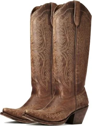 Meefit Cowboy Boots for Women Knee High Cowgirl Boots Pointed Toe Chunky Heel Western Retro Country Boots,Vintage Tall Boots