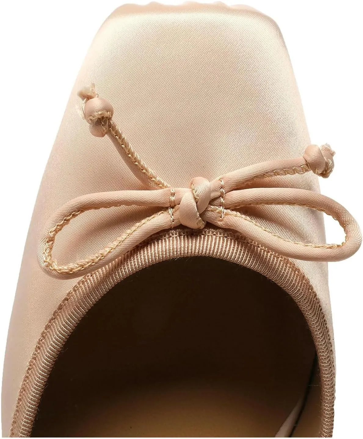 Meefit Satin Ballet Shoes Stiletto High Heels Closed Square Toe Ballerian Pumps with Bow Tie Lace Up Spring Heels