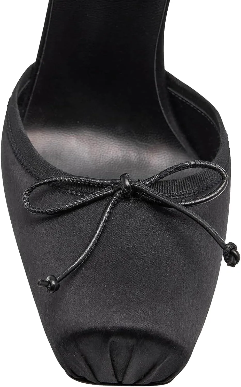 Meefit Satin Ballet Shoes Stiletto High Heels Closed Square Toe Ballerian Pumps with Bow Tie Lace Up Spring Heels