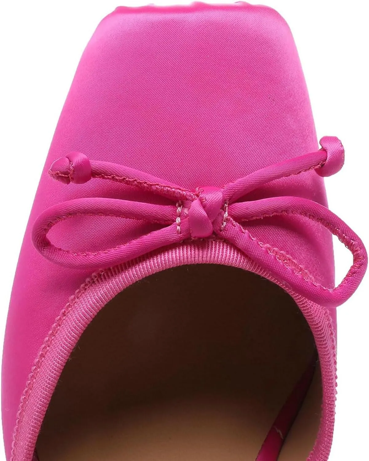 Meefit Satin Ballet Shoes Stiletto High Heels Closed Square Toe Ballerian Pumps with Bow Tie Lace Up Spring Heels